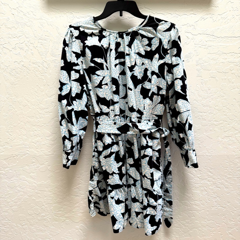 WHO WHAT WHERE Womens Floral Linen Blend Balloon Sleeves Knee Length Dress L